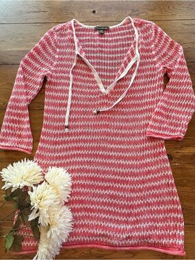 TOMMY BAHAMA Star Island Too Swim Cover Up Tunic Linen Blend Paradise Pink Lg